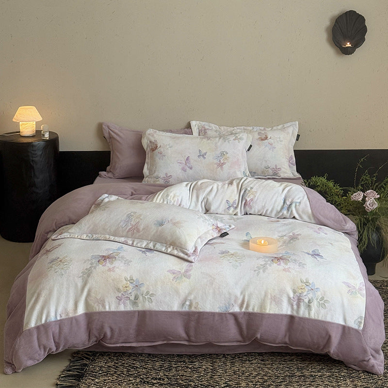 Watercolor Butterfly & Floral Brushed Microfiber Duvet Cover Set