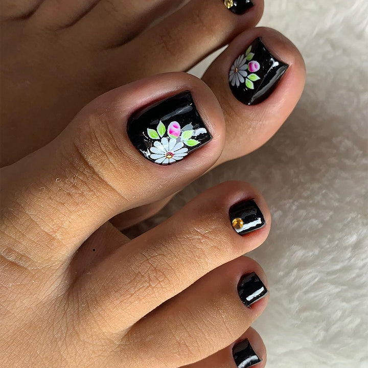 Decorative Floral Press-On Nail Art Set with 3D Flower Accents Stornfield