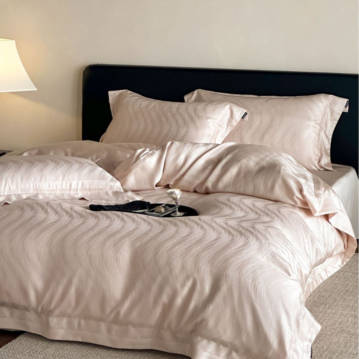 Silky Sateen Jacquard Duvet Cover Bedding Set with Envelope Pillow Shams
