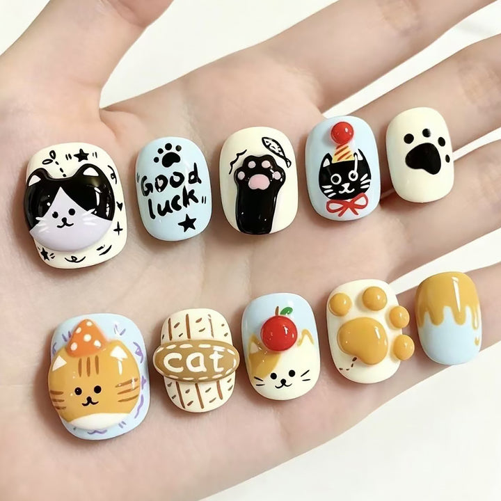 Whimsical Animal-Themed Press-On Nail Art Set Stornfield