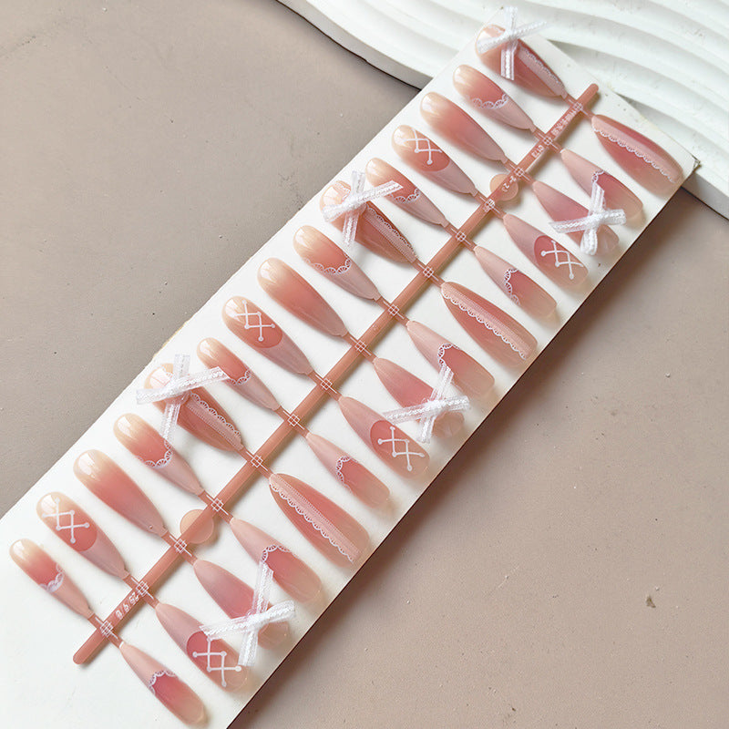 Artificial nail tips with romantic lace decorations Stornfield