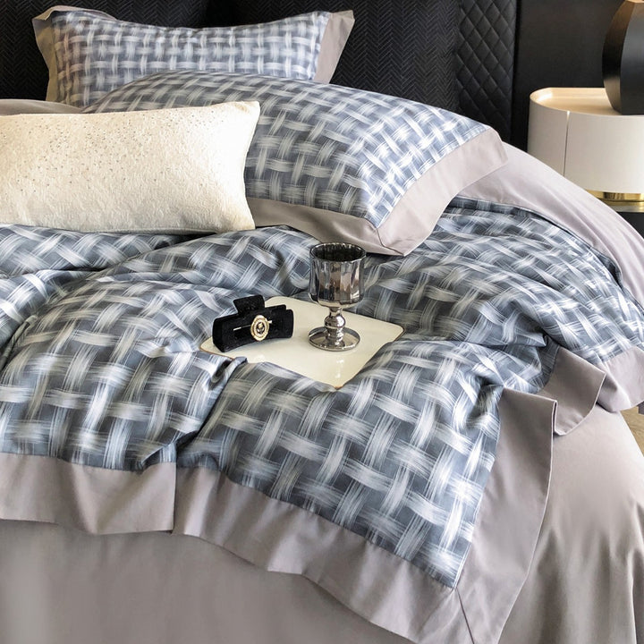 Brushed-Brushstroke Reversible Duvet Cover Set with Contrast Flange