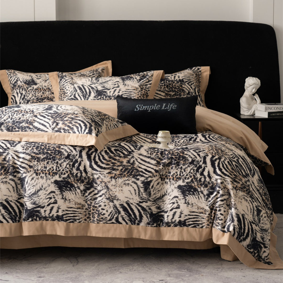 Luxury Mixed-Animal Satin-Feel Duvet Cover Set with Contrasting Hem