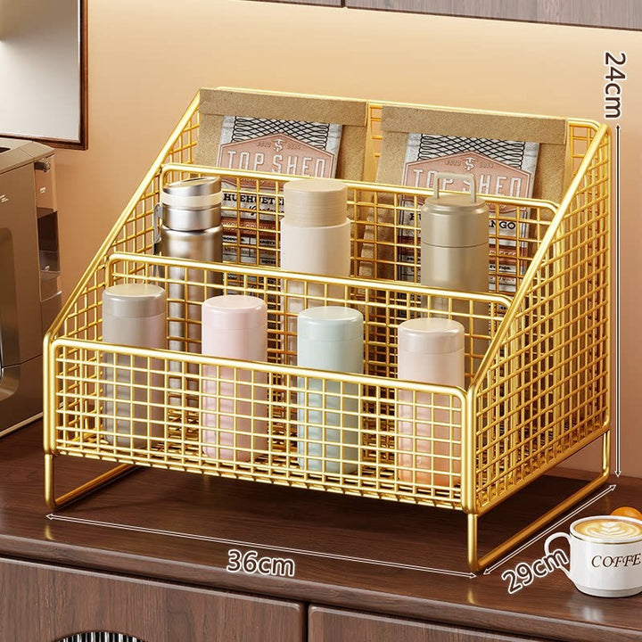 Three-Tier Angled Metal Mesh Countertop Organizer Rack