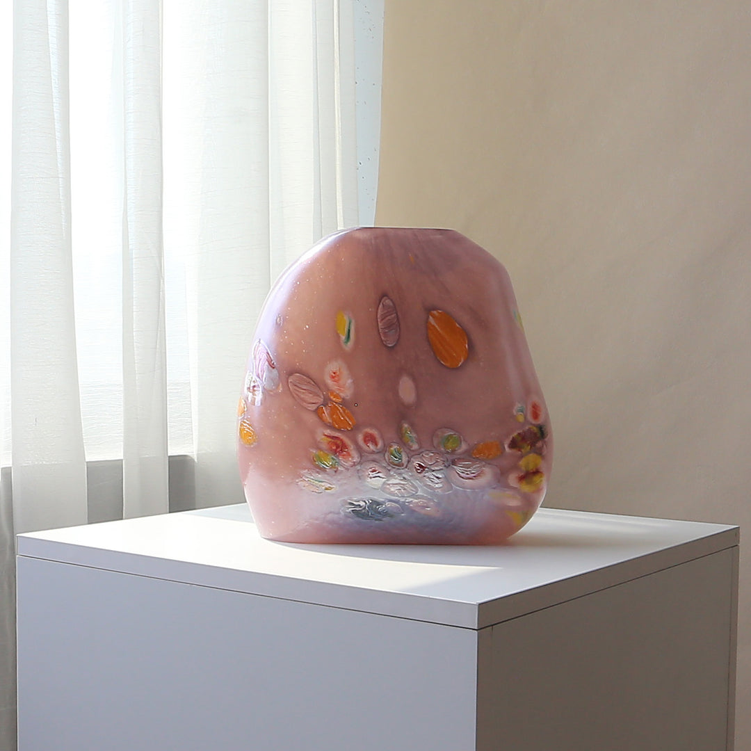 Handblown Sculptural Flat-Profile Art Glass Display Vase Stornfield