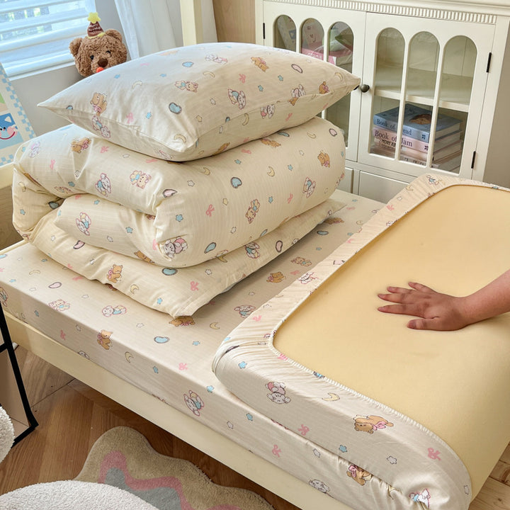Floral Cotton Sateen Bedding Set with Quilted Duvet Pillow and Memory Foam Topper