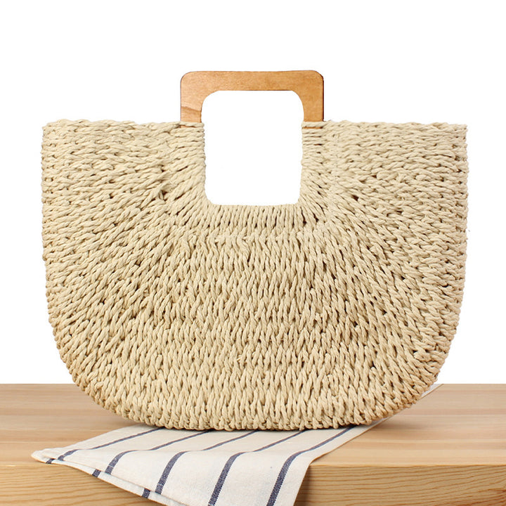 Braided beach bag with wooden handle Stornfield