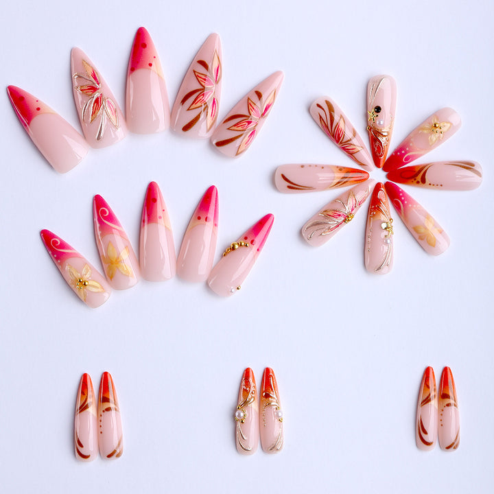 Elegant Artificial Nails with Floral Design Stornfield