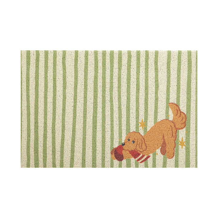Coconut doormat with vertical striped structure and playful dog motif Stornfield