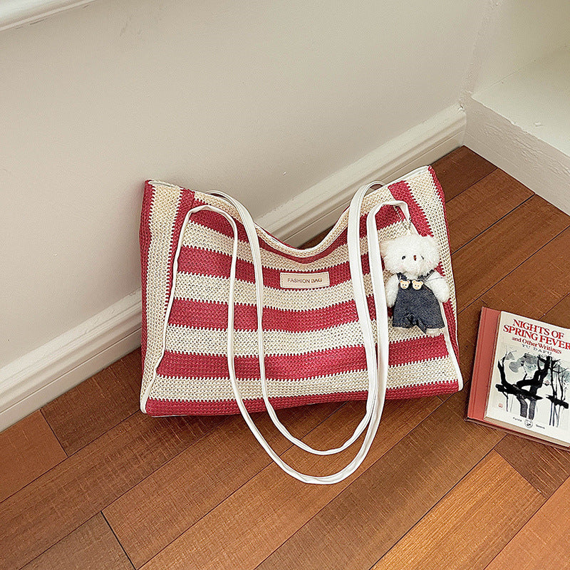 Striped Crochet Beach Tote Bag