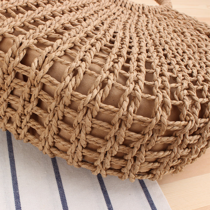 Filigree Bast shoulder bag with round wooden handles Stornfield