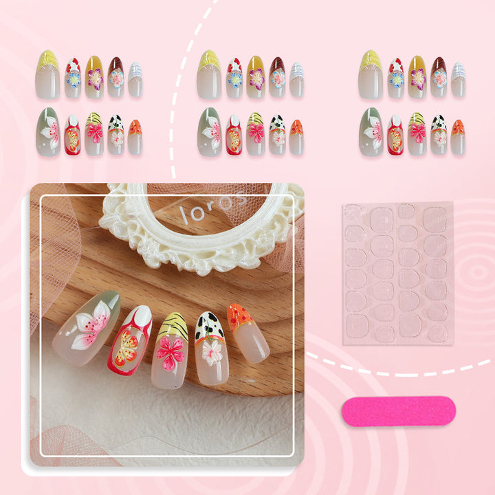 Artistic Hand-Painted Floral Press-On Nail Art Stornfield