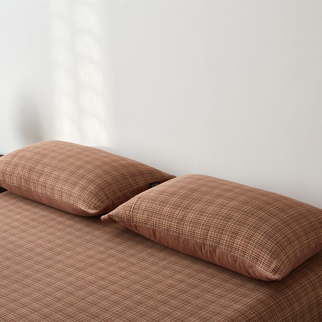 Plaid Brushed Cotton Sheet Set with Deep-Pocket Fitted Sheet & Envelope Pillowcases