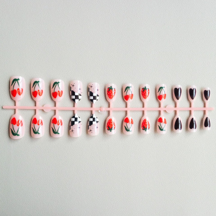 Artistic Floral and Checker Nail Art