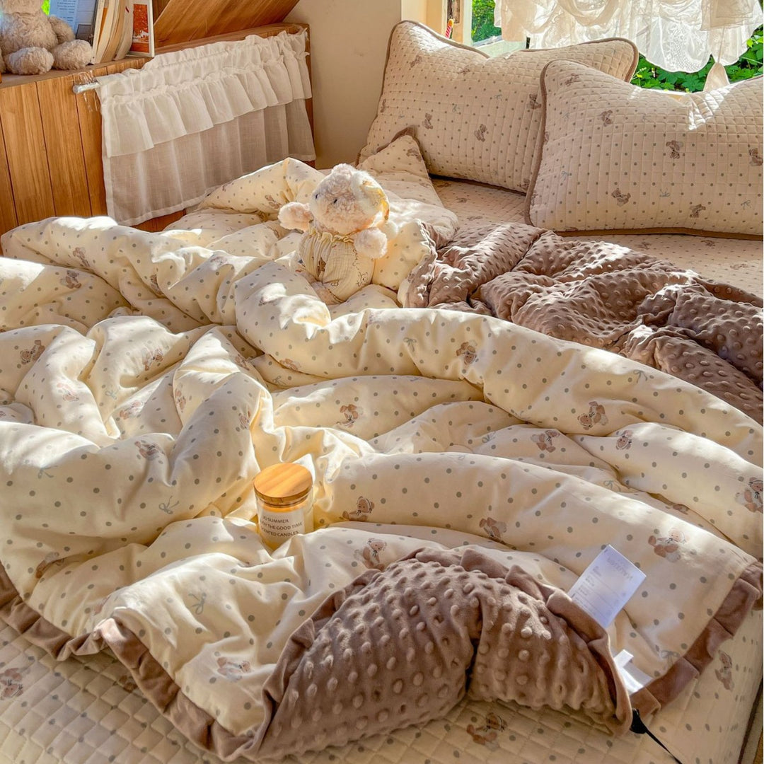 Children's Quilted Reversible Minky-Back Duvet Comforter Set with Ruffled Edge