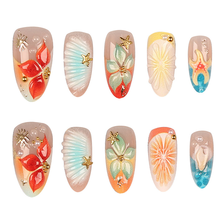 Artistic Summer-Themed Nail Tips