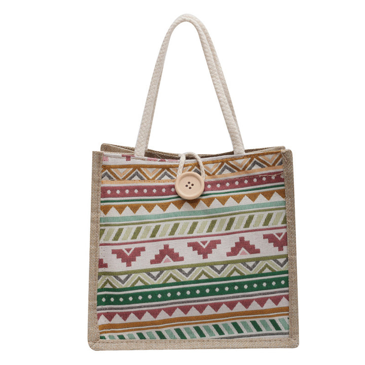 Ethnic Patterned Canvas Shopping Bag