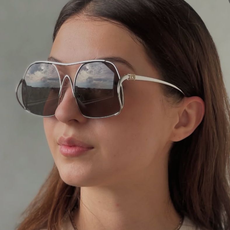 Women's geometric sunglasses with narrow metal frame and brown lenses Stornfield