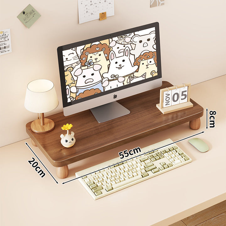 Solid Wood Monitor Riser with Tiered Desk Organizer and Cable Management