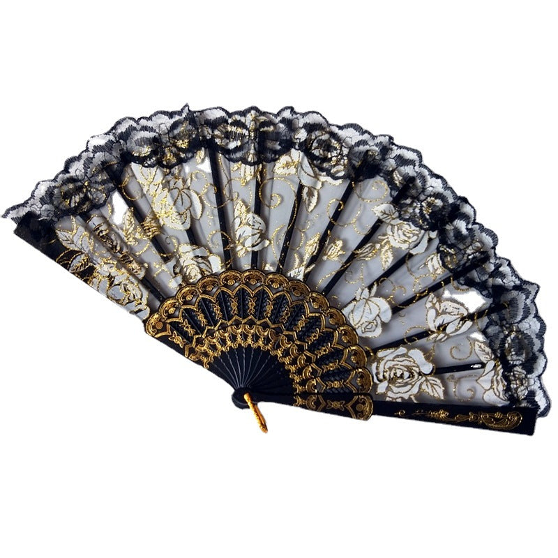 Ladies decorative hand fan with delicate rose motifs Stornfield