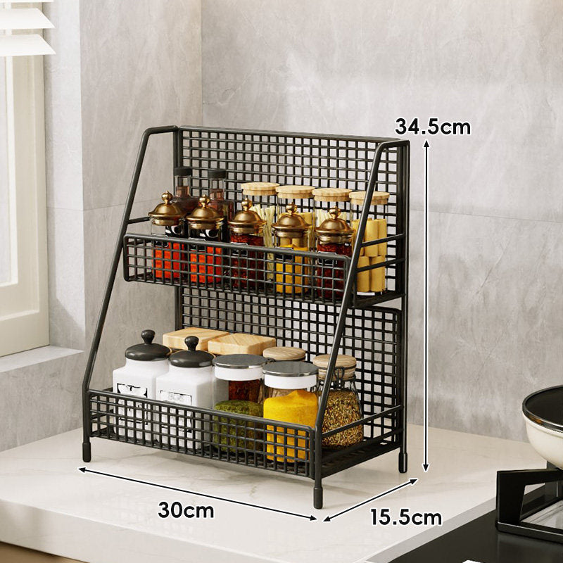 Three-Tier Mesh Countertop Kitchen Organizer Rack for Bottles and Spices