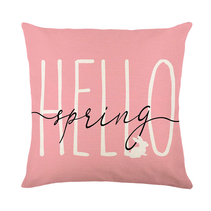 Spring Easter Cotton-Linen Square Decorative Throw Pillow Cover with 'Happy Easter' Script Print