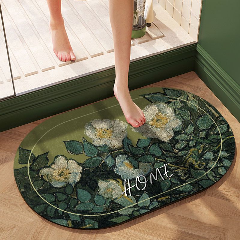Artistic Floral Print Round Bath Mat