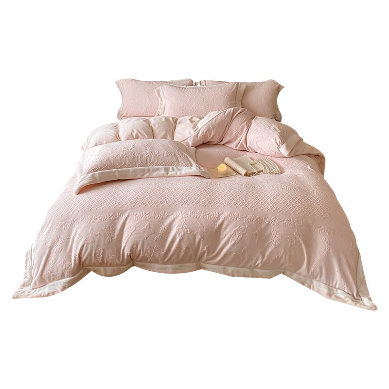 Textured Botanical Matelassé Duvet Cover Set with Satin-Wrapped Hem