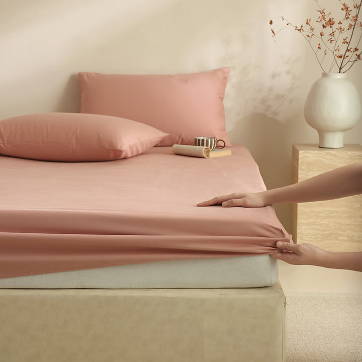 Extra deep fitted sheet with elastic all-around rubber and soft single jersey