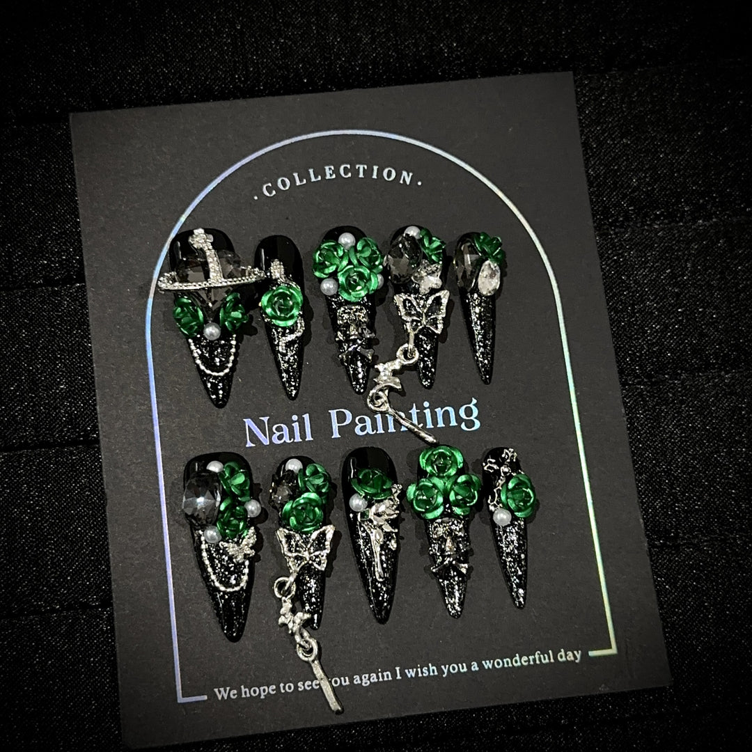 Elegant Gothic-Inspired Nail Art Set