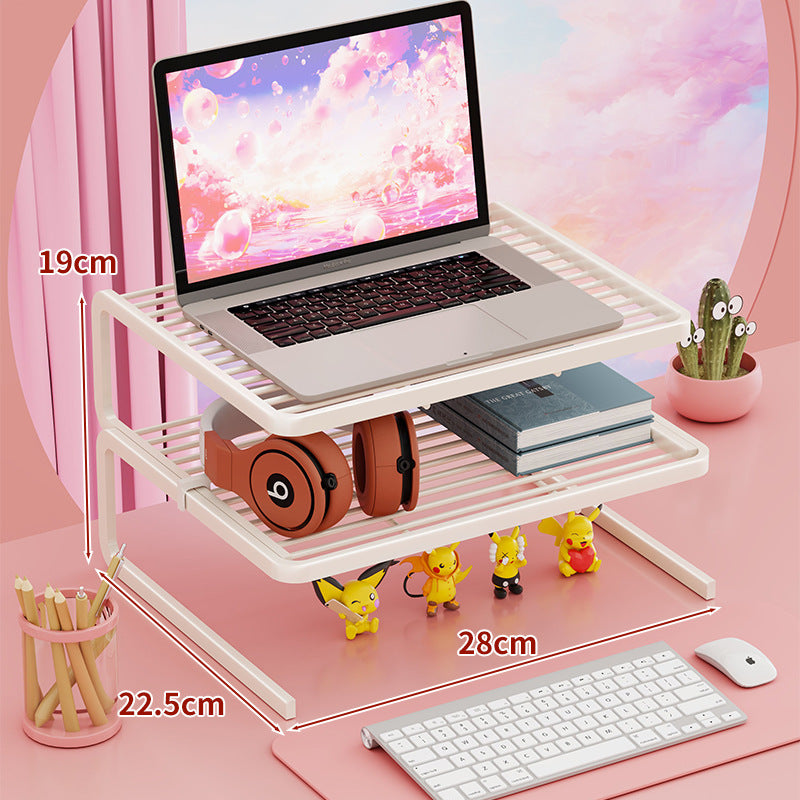 Two Tier Adjustable Metal Laptop and Monitor Riser with Ventilated Slatted Shelves