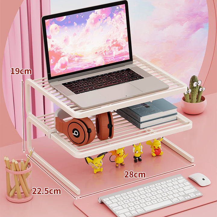Two Tier Adjustable Metal Laptop and Monitor Riser with Ventilated Slatted Shelves