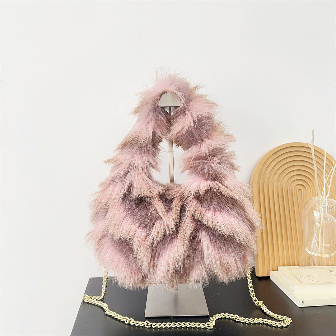 Textured Faux Fur Handheld Purse