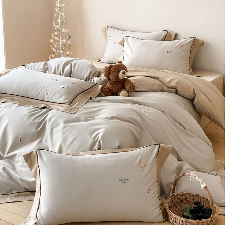 Embroidered Animal Cotton Sateen Duvet Cover Set