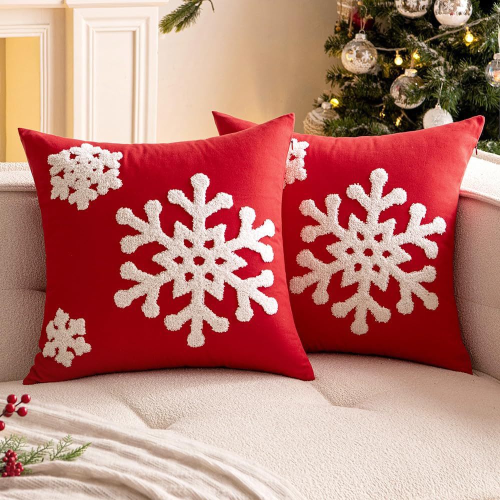 Textured Chenille Snowflake Appliqué Square Throw Pillow Cover