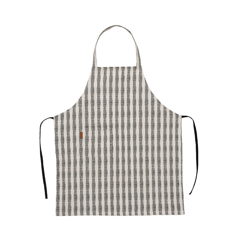 Atelier and kitchen apron made of cotton-linen with pocket panel and adjustable neck strap