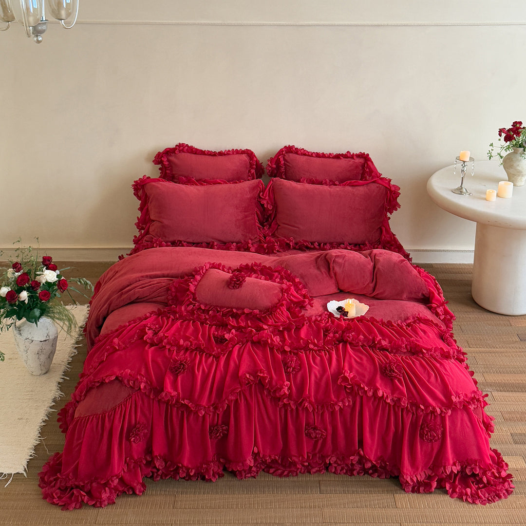 Ruffled Romantic Floral Duvet Cover Bedding Set