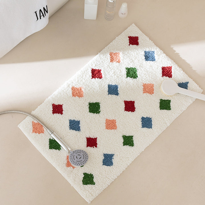 Modern striped bath mat with textured high pile and non-slip latex base Stornfield