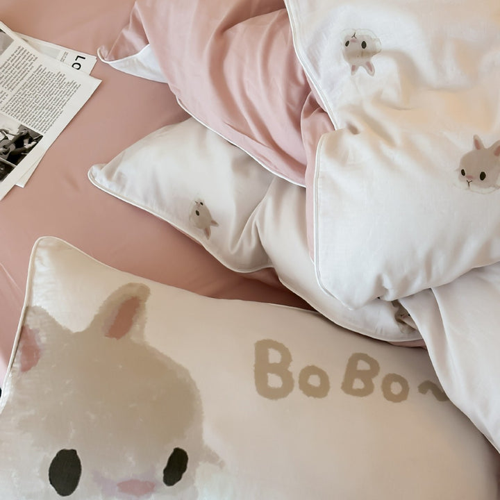 Children's bedding set with delicate bunny watercolor designs and extra-soft jersey touch