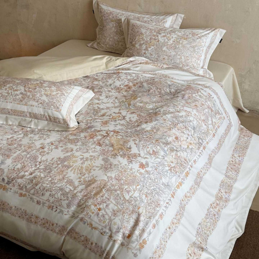 Luxury Cotton Sateen Floral Duvet Cover Set with Framed Border Pillow Shams