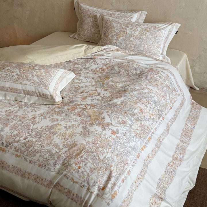 Luxury Cotton Sateen Floral Duvet Cover Set with Framed Border Pillow Shams