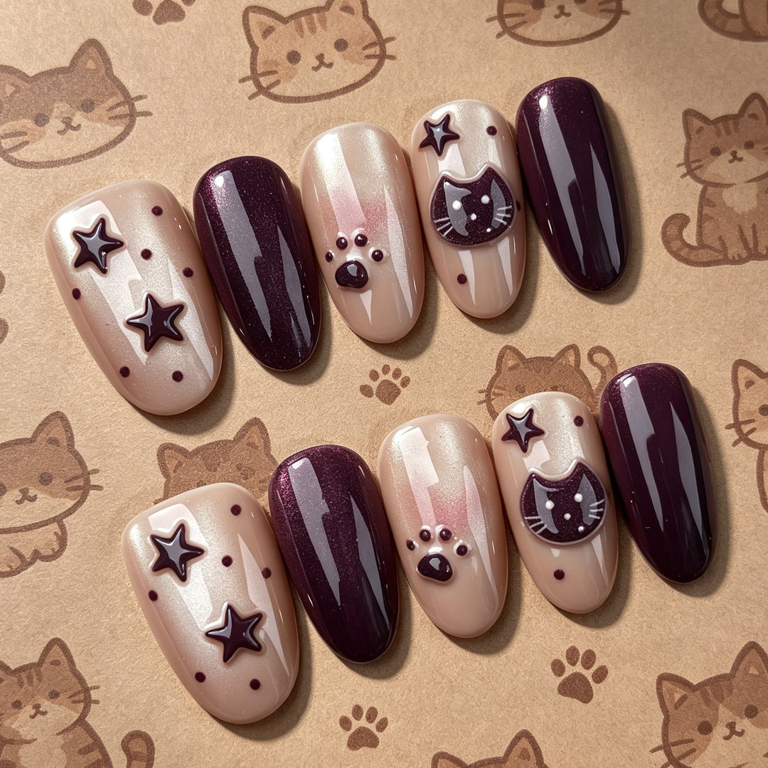Decorative Press-On Nail Art Set with Whimsical Animal Designs
