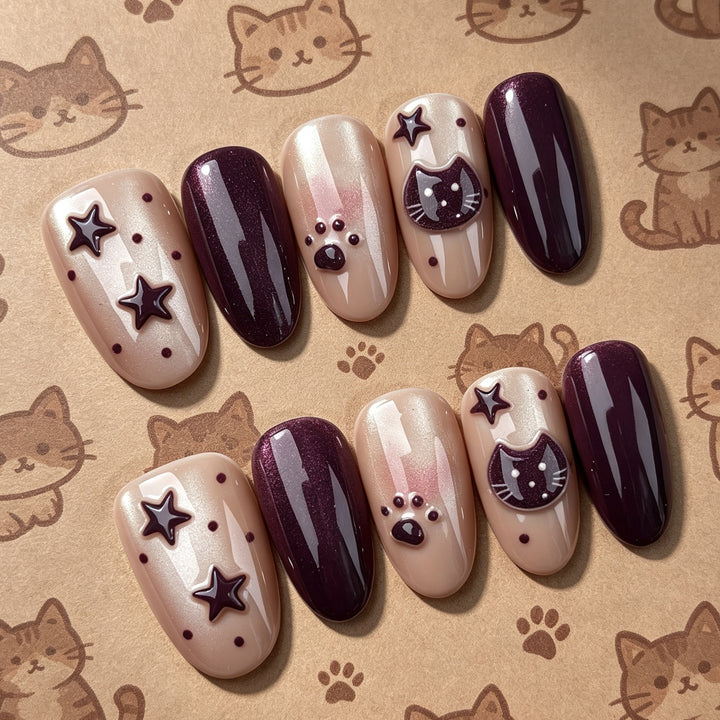 Decorative Press-On Nail Art Set with Whimsical Animal Designs