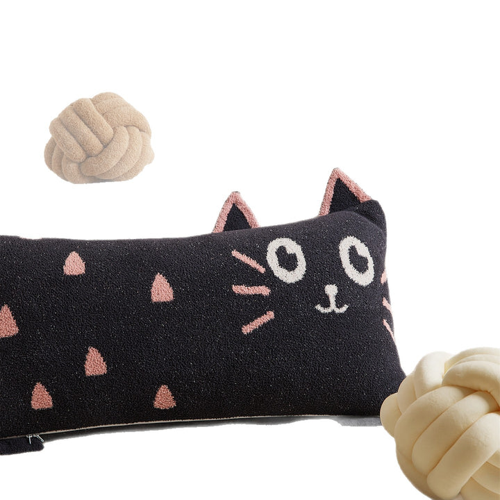 Extra-Long Plush Cat-Shaped Bolster Pillow with Sherpa Cover