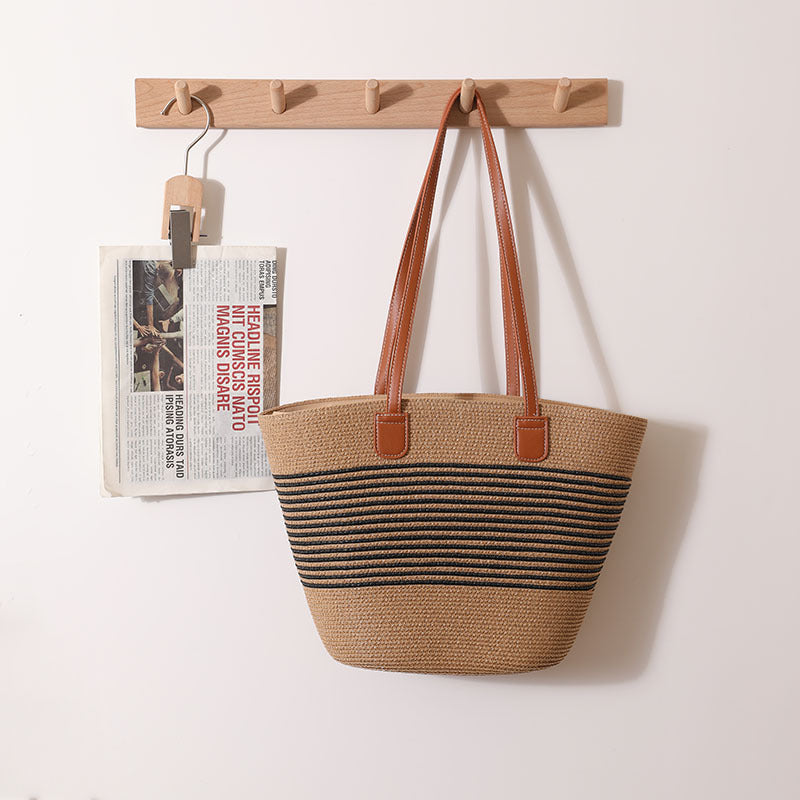 Elegant Bast Handbag with Leather Handles Stornfield