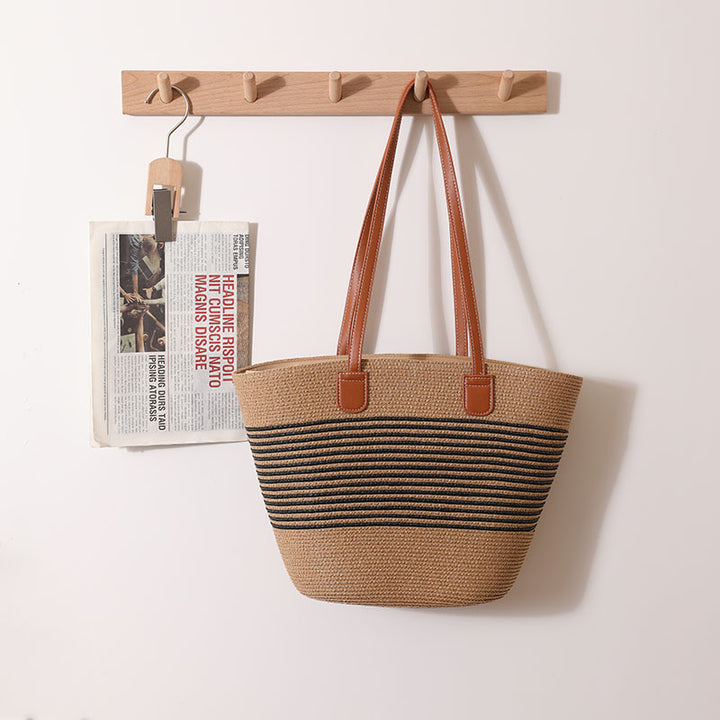 Elegant Bast Handbag with Leather Handles Stornfield