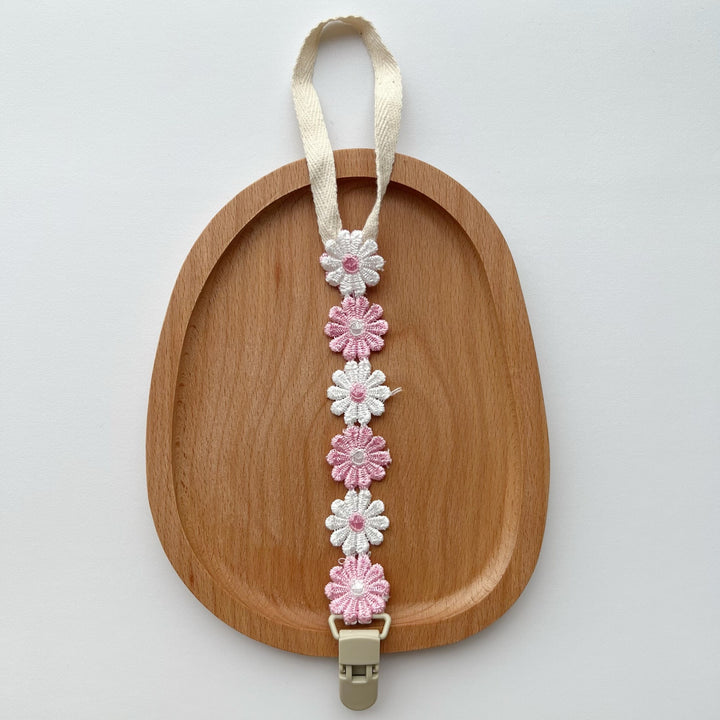 Embroidered Daisy Cotton Pacifier Leash with Safety Clip