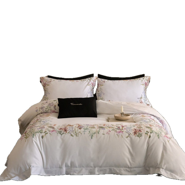 Botanical Watercolor Cotton Sateen Duvet Cover Set with Oxford Pillow Shams