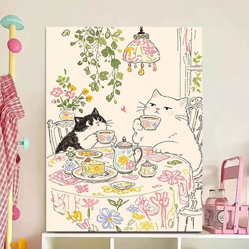 Whimsical Cat Illustration Canvas Art Print Stornfield