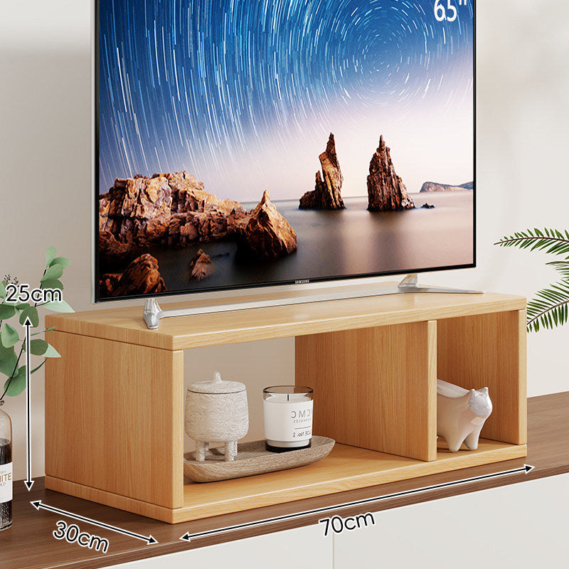 Low-Profile TV Stand Riser with Dual Open Storage Compartments